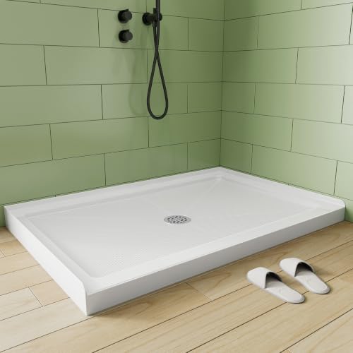 Image of HOROW 48 inch x 32 inch Shower Base, Center Drain Shower Pan, Low Profile Acrylic Base with Reinforced Fiberglass, Non-Slip Surface, Stainless Steel Drain Cover, Leak-Resistant for Bathroom