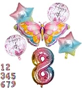 DIWULI Butterfly Balloon Birthday Decoration 8 Years Set - Butterfly Balloons, Butterfly Party, N...