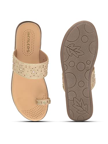 Image of Liberty Healers ELN-12 Casual Toe Ring Slipper for Women - Beige & Peach | Slip-on /Flats Slippers - Durable and Lightweight | Comfortable and Soft Outsole for Everyday Wear - Cushioned Footbed