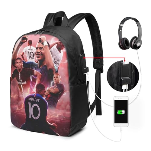 #7 Mbappe #10 Backpacks Bag Laptop Bag Bookbag Usb Backpack 17 Inch For Daily, Black2