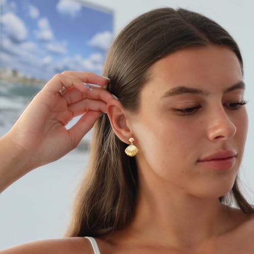 Gold Sliver Shell Earrings for Women Trendy Gold Dangle Earrings Beach Jewelry for Birthday4