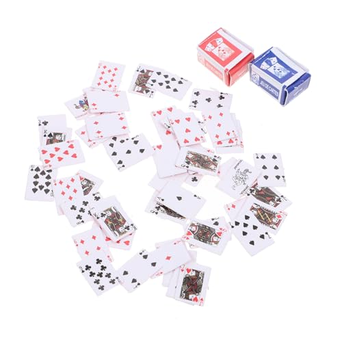 GARVALON 2 Stück Spielkarten Kleine Poker Karten mit Klaren Mustern Strapazierfähiges Material für Puppenhaus Dekoration Gesellschaftsspiele für Erwachsene Geschenkidee für Familie und