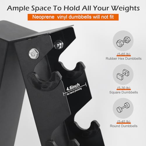 A-Frame Dumbbell Rack Stand, GYHPD 700LBS Weight Capacity Dumbbell Weight Rack with Optional Tray and Wheel, 5 Tier Weight Storage Organizer Rack for Dumbbell Set, for Home Gym Workout Station - Thumbnail 4