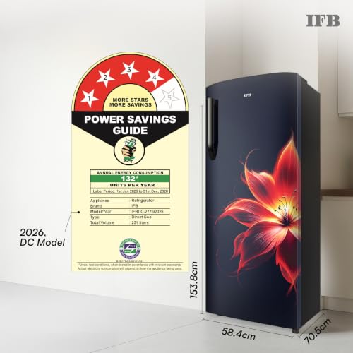 Image of IFB 251L 4 Star Advanced Inverter Direct-Cool Single Door Refrigerator with 30 Hrs Cooling Retention, XL Bottle Bin, Big Vegetable Box & 4 Year Super Warranty (2026,IFBDC-277DYBAE,Sapphire Dream Blue)