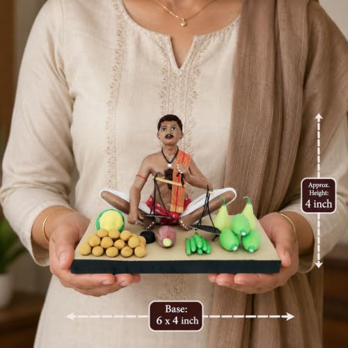 Image of Krishnanagar Handmade Clay Gift & Decor | Standard- Sitting Human Figure Miniature Idol - Vegetable Seller