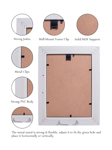 Image of GOLDEN PEACOCK Decorative 5x7 Picture Frame, Grey & Ivory Wood Grain PVC Frame with Glass, Wall Hanging & Table Display for Home and Office