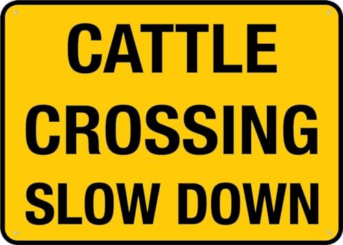 Cattle Crossing Slow Down Sign 8x12 Inch Aluminum safetya Warning Sign Wall Mounted Markers for Outdoor Indoor Home Business Driveway Farm Rural Livestock Crossing Zone Alert