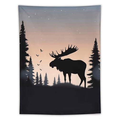 Tapisserie d'art abstrait pour habiller un mur vide sans percer grand format Moose Mountain