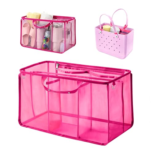 Beach Bag Organizer Compatible with X Large Bogg Bag Lightweight Mesh Insert Divider Pouch with 7 Pockets & Zipper for Original XL Bogg Bags Bogg Bag Charms Beach Tote Essentials Accessories