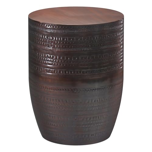 SIMPLIHOME Johnsen Metal Table - 15" Wide x 20" High Solid Iron Drum Accent Table in Oil Rubbed Bronze with Tribal Pattern, Round Boho End Table for Living Room or Home Office, Fully Assembled