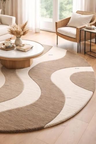 Image of Hand Tufted Carpet Nz Wool with Silk Abstract Design Non Slip Luxury Exclusive Rectangular Carpet for Living Room Bedroom (Size : 5x8 Ft, 152x244 CM), Multicolor