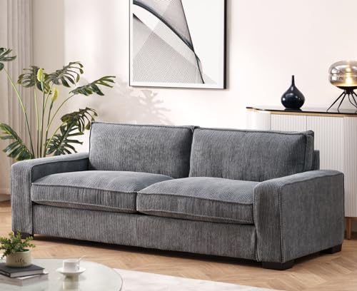 Container Furniture Direct Luxe Corduroy Sofa with Sleek Design, Spacious and Comfortable 3 Seater Couch for Modern Living Room, Ideal for Entertainment and Cozy Moments, 79.5' Wide, Grey