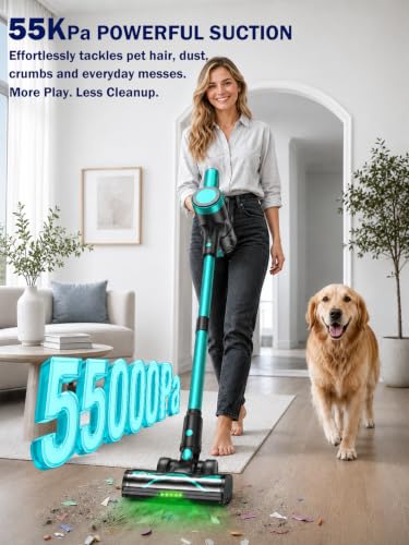 Image of Cordless Vacuum Cleaner, 500W 55KPa 10-in-1 Self-Standing Stick Vacuum with Smart LED Display, Vacuum Cleaners for Home, Pet Hair, Carpet, Hard Floors and Car