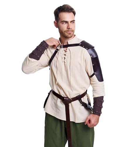 Image of 8 Pcs Men's Renaissance Costume Halloween Medieval Pirate Shirt Pant Viking Costume Accessories Set