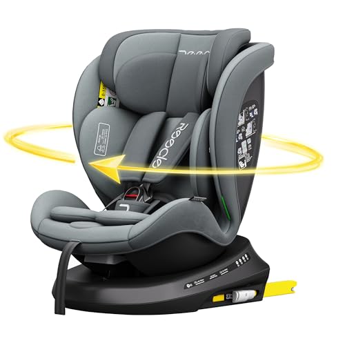 Reecle I Size Silla de Coche Giratoria 360 con ISOFIX, 40 150cm (0~36kg), Aprox. 0 12 años (Gris)