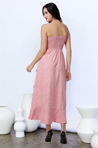 Image of POPWINGS Casual Floral Printed Midi Frill Strap Dress for Women || Sleeveless Midi-Length Women Dress || V-Neck Maxi Dress for Women || Stylish Western Summer Women Dress