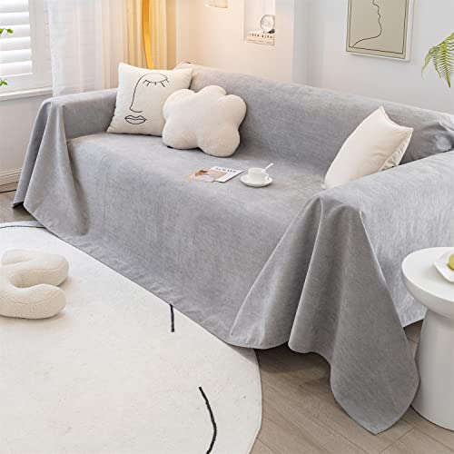 Housse de protection multifonctionnelle imperméable 90x210 cm en chenille grise de canapé