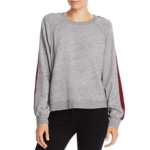 Splendid Women's Crewneck Long Sleeve Pullover Sweater Sweatshirt, Heather Stone Grey/Ruby, Large