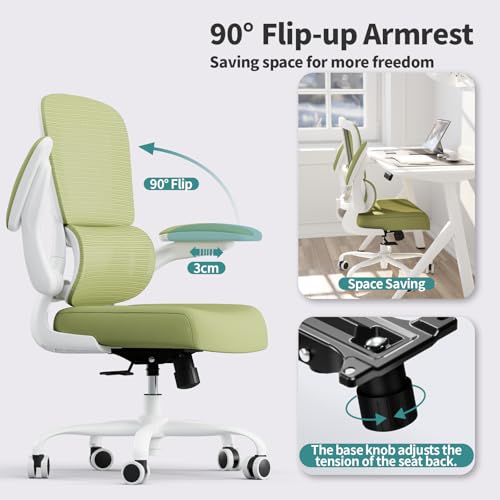 Image of TRALT Office Chair - Ergonomic Desk Chair with Adjustable Lumbar Support, Mesh Computer Chair, Executive Chair for Home Office Comfortable Lumbar Support (1, White Green)