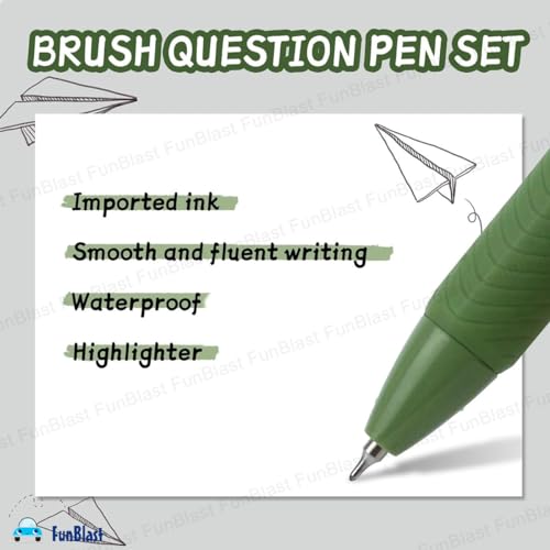 Image of FunBlast Gel Pens for Writing, 5 Pcs Gel Pen & 1 Pcs Highlighter Pen, with Comfortable Grip for Smooth Writing, Kawaii Pens, Stationery for School & Office (Blue Ink) (Green)
