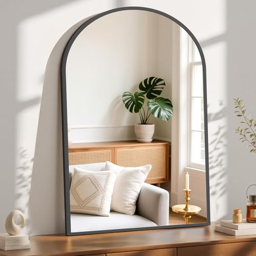Image of Sweetcrispy 30 inchx40 inch Arched Black Bathroom Mirrors for Wall, Bathroom Mirrors for Over Sink, Metal Framed with HD Shatter-Proof Glass for Entryway, Living Room, Bedroom, Home Decor