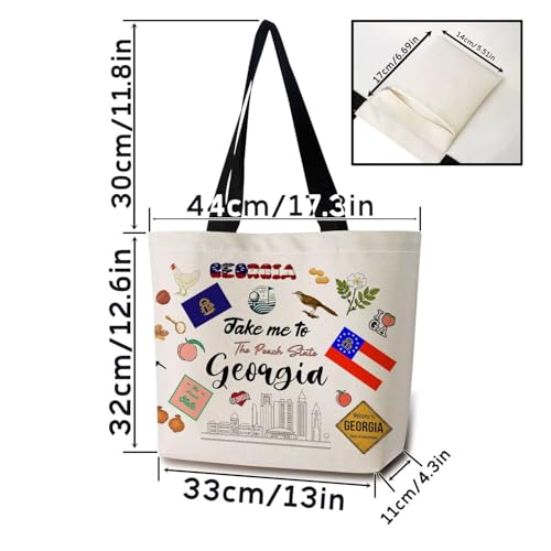 Take Me To Georgia Tote Bag Reusable Grocery Bags Aesthetic Shopping Shoulder Handbag with Interior Pocket Lightweight & Washable Stylish Georgia Travel Present for Women2