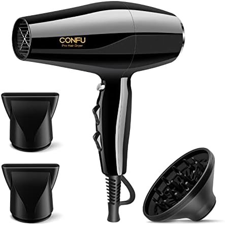 Professional Ionic Salon Hair Dryer, CONFU 1875 Watt Negative Ions Ceramic Quick Drying Blow Dryer, AC Motor Pro Hair Blow Dryer with Diffuser & 2 Concentrator Nozzles