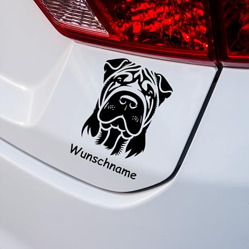 KLEBEKÖNIG Autoaufkleber - Shar Pei mit Wunschtext - Tuning Haustier Hobby Deko Sticker Aufkleber Custom Hund Dog