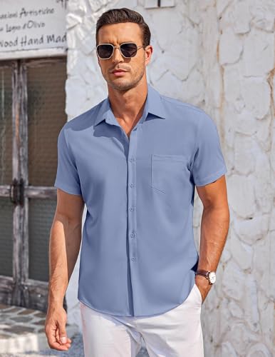 COOFANDY Men's Casual Button Down Shirts Short Sleeve Summer Beach Vacation Untucked Dress Shirts with Pocket3