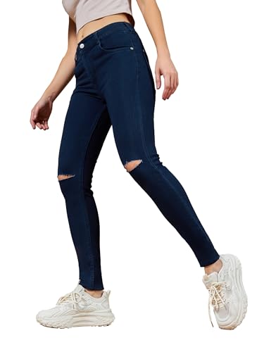 Image of Dolce Crudo Women's Skinny Fit High Rise Regular Length Knee Slit Denim Stretchable Jeans