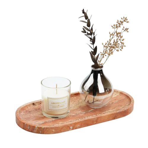 Image of Koville Turkish Natural Travertine Tray, 12 inchx6 inch Vanity Decorative Marble Wabi Sabi Decor for Home, Countertop Organizer, Catchall for Perfume, Candles, Jewelry Dish