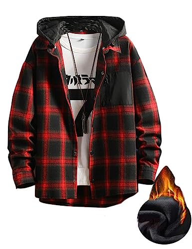 Image of Lavnis Men's Plaid Hooded Shirts Lightweight Shirt Jackets | Men's Fashion Hoodies, Long Sleeve Flannel Button Down Shirts, Vacation Wear, Fall Stylish Clothes, Casual Work Outfits