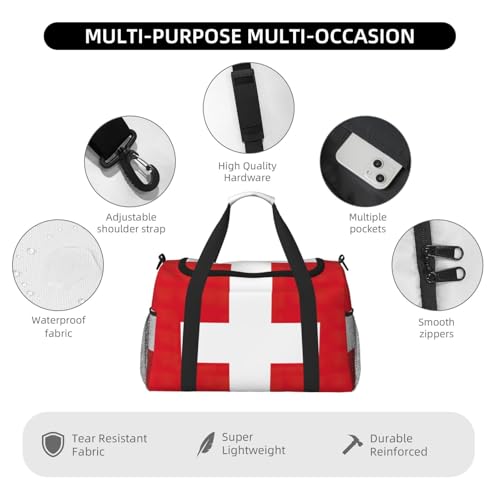 Sac de sport avec imprimé drapeau suisse bagage cabine noir One Size