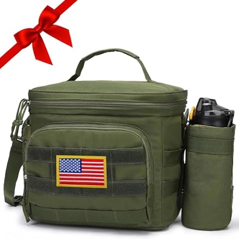 BERRYRIZZ Tactical Lunch Box for Men, Insulated Lunch Bag MOLLE Webbing Leakproof, Cooler Large Lunchbox Women Adult with Adjustable Shoulder Strap Durable, Construction Heavy Duty Lunch Pail, Green Cover