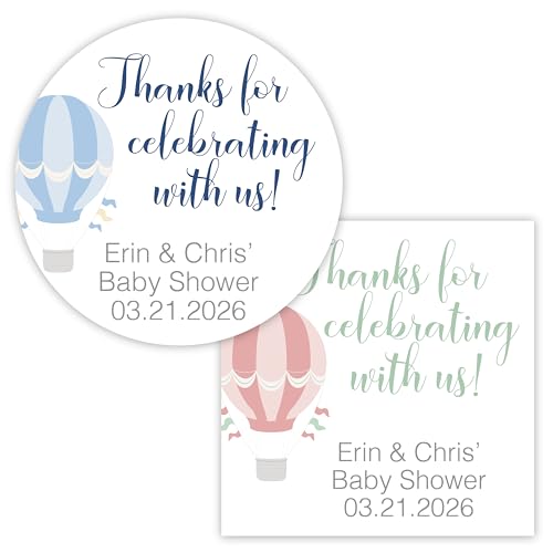 Hot Air Balloon Baby Shower Favor Stickers | Thanks for Celebrating with us Labels | 280-001-WH
