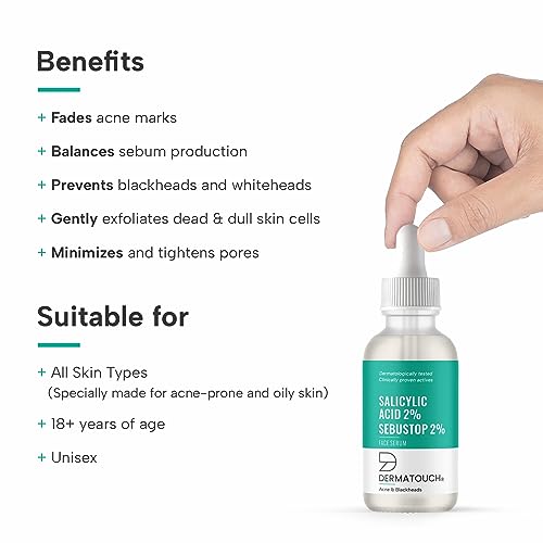 Image of DERMATOUCH Salicylic Acid 2% w /w Sebustop 2% Face Serum | For Acne & Blackheads | Specially for Acne-prone & Oily Skin | 15ml