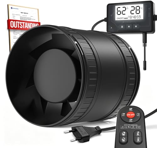 BUMSOU 100mm Buisventilator met Afstandsbediening, Stille Kanaalventilator met Vochtsensor Temperatuursensor Timer, Afzuigventilator met oververhittingsbeveiliging, Ventilator Badkamer Toilet Garage