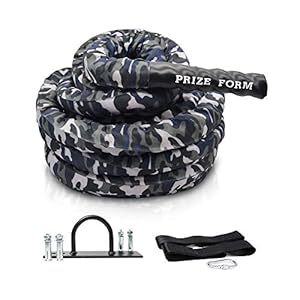 PRIZE FORM Battle Rope and Anchor Strap Kit – 30 feet long x 1.5 inch, for Home Gym Strength Training & Cardio, Indoor Outdoor