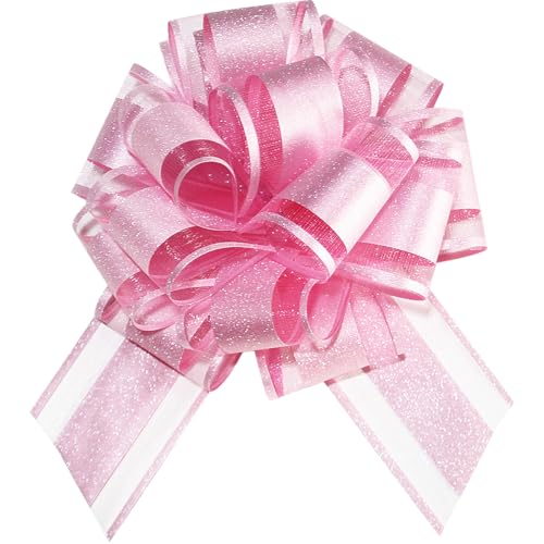 HQJAXJ 6pcs Pink bows for gift wrapping 6inch Glitter pull bows for gift baskets Easter gift baskets birthday parties table decorations Christmas and other gift and scene decorations