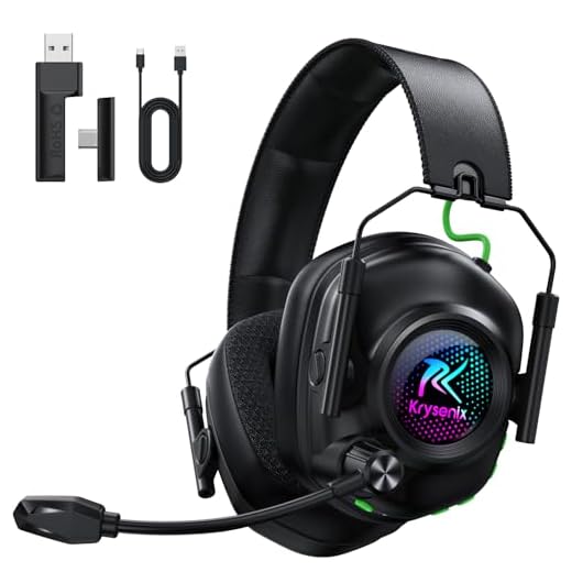 Krysenix 2.4 GHz Wireless Gaming Headset for PC, PS5, PS4, Switch, Mac, Bluetooth 5.4 Gaming Headphones with Noise Canceling Microphone, Cool RGB Lighting, 50Hr Battery, Foldable, 50mm Drivers-Black