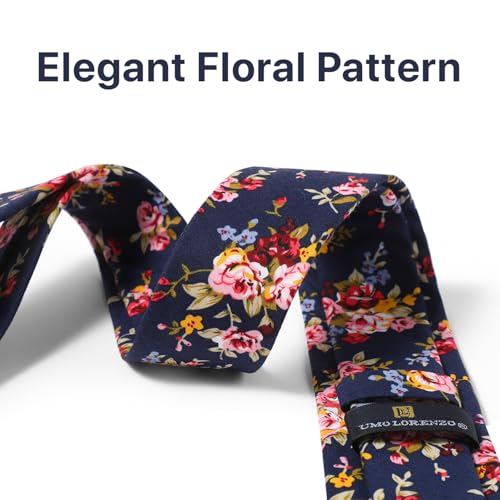Image of Parquet Mens Floral Tie | Cotton Printed Skinny Necktie for Wedding | Spring & Summer