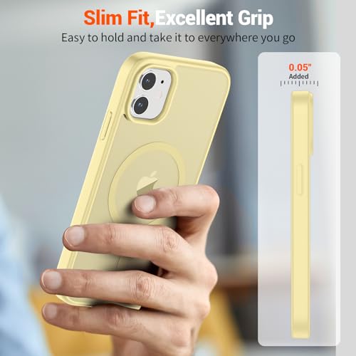 Image of SUPFINE Magnetic for iPhone 12 Mini Case & iPhone 13 Mini Case (Compatible with MagSafe) (Military Grade Drop Protection) Slim Translucent Matte Shockproof Phone Cover,Buttercream Yellow
