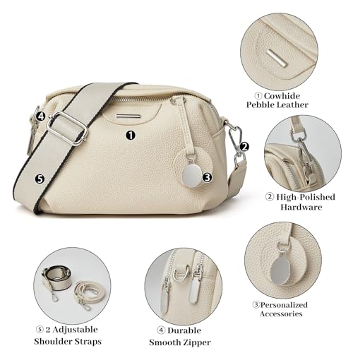 DAILANDO Genuine Leather Crossbody Purse, Women Triple Pockets Shoulder Saddle Bag With Two Detachable Long Straps4