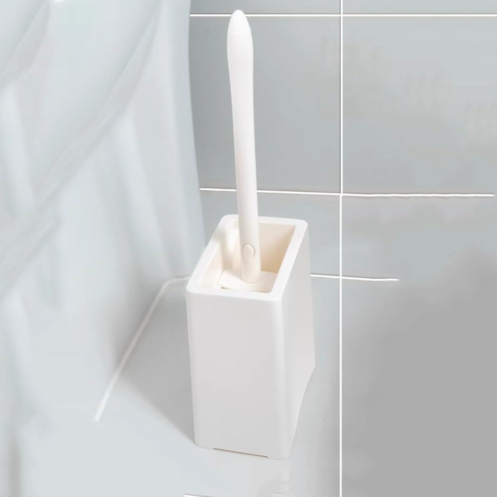 Escobillero y Portaescobillas Cepillo de Inodoro resinoso Suelo con cerdas en Forma Abanico y Mango extraíble Limpieza Profunda