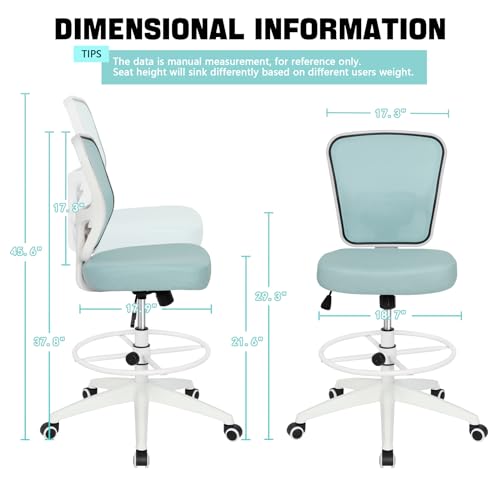 Image of HYLONE Drafting Chair Adjustable Height Tall Office Chairs Standing Desk Chair Rolling Stool Chair Armless Office Drafting Chair Blue