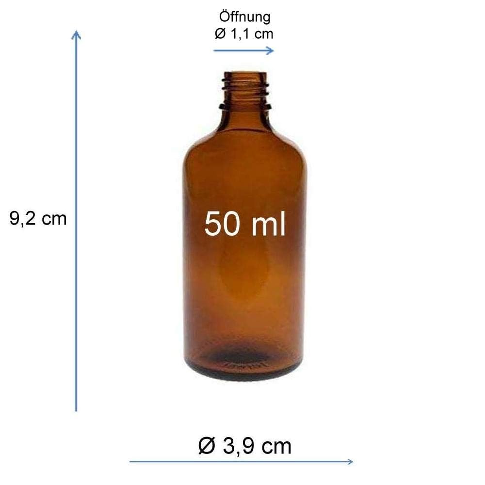 2 x butelka z zakraplaczem 50 ml, butelki medyczne z brązowego szkła, wyprodukowane w Niemczech, nie zawiera BPA, w zestawie etykiety do opisywania