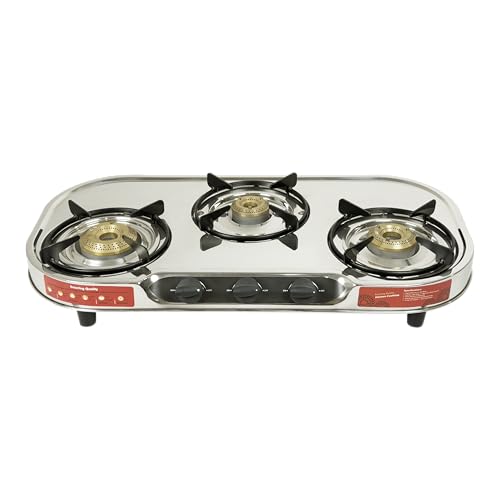 Image of Everflame Swift VT3 3 Burner Gas Stove | Stainless Steel Body | Tri-Pin Brass Burners | Gas Saver Technology | Manual Ignition | Ergonomic Knobs | 360 Brass Nozzle | 2 Years Manufacturer Warranty