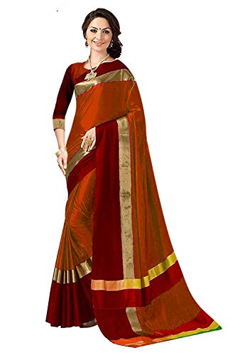 Image of PerfectBlue Women's with Blouse Piece Saree (VisvaVariation Lightgreenbrown Free Size)