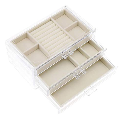 3 Layer Acrylic Jewelry Box Organizer Velvet Inner Clear Display Earring Rings Necklaces Bracelets Case Gift Lady Women Girls Wedding