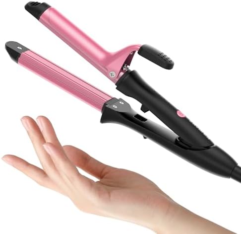 Travel Curling Iron, Zavarea Upgraded 1 Inch Dual Voltage Curling Iron, Lightweight 2 in 1 Hair Straightener and Curler, 30S Fast Heating & Easy to Use, Mini Flat Iron with Ceramic Barrel for Travel
